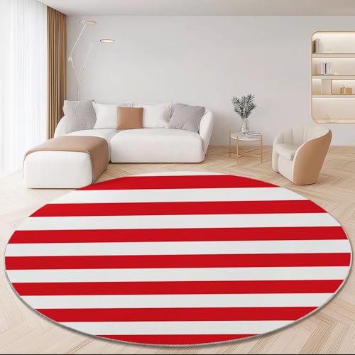 Runde Teppiche Durchmesser 80 cm, Einfach Linien Textur Dekor Teppiche, Rot Weiß rutschfeste Runde Teppich, Waschbar Teppich für Wohnzimmer, Schlafzimmer von Generic