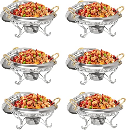 Runde Vergoldete Chafing Dish, Edelstahl Chafer Catering Buffet Warming Container Set Mit Brennstoffhaltern, Für Restaurt Partys Hochzeiten, 6 Pack von Generic