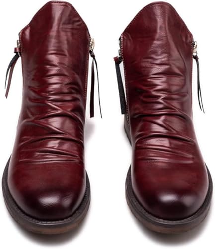 Runde Zehen Stiefeletten Für Herren Double Side Zip Retro Leder Bootie Mid Top Business Stiefel, Red, 7 UK Runde Zehen Stiefeletten Für Herren Double Side Zip Retro Leder Bootie Mid Top Business Stiefel, Red, 7 UK von Generic