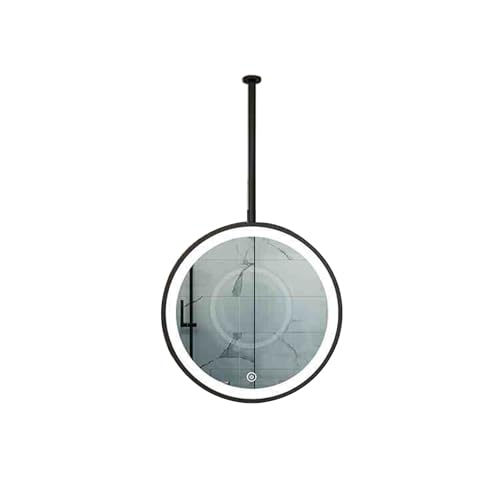 Runder, hängender, doppelseitiger Spiegel, 360° drehbarer Badezimmerspiegel, LED-Lichtleiste, 3-farbige Beleuchtung, einstellbare Helligkeit, geeignet for Zuhause(Black,50x50cm) von Generic
