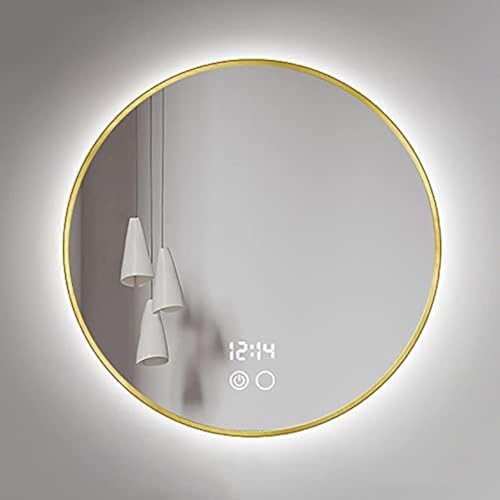Runder Badezimmerspiegel Mit Beleuchteter Led-dimmbarer Und Rahmen Aus Aluminiumlegierung, An Der Wand Montierter Schminkspiegel, Rasierspiegel, Gold Frame - Led+Anti-Fog+time/Temperature, 60cm Runder Badezimmerspiegel Mit Beleuchteter Led-dimmbarer Und Rahmen Aus Aluminiumlegierung, An Der Wand Montierter Schminkspiegel, Rasierspiegel, Gold Frame - Led+Anti-Fog+time/Temperature, 60cm von Generic