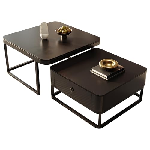 Runder Beistelltisch Couch fürs Wohnzimmer Couchtisch Rund 2er-Set mit 10 mm Starker Holzplatte und Halterungen aus Kohlenstoffstahl Bodentisch für Zuhause, Wohnung(Black) von Generic