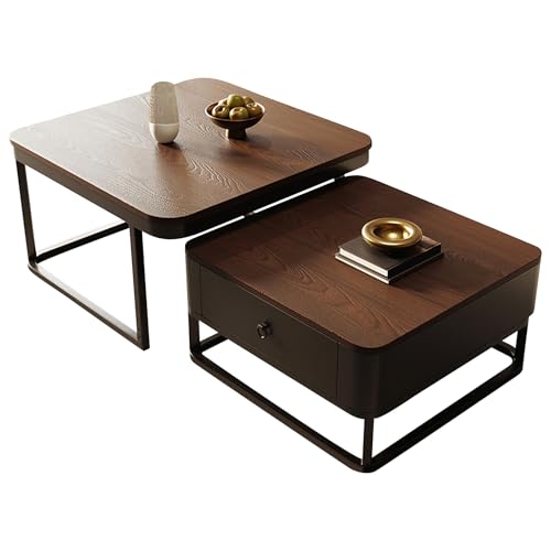Runder Beistelltisch Couch fürs Wohnzimmer Couchtisch Rund 2er-Set mit 10 mm Starker Holzplatte und Halterungen aus Kohlenstoffstahl Bodentisch für Zuhause, Wohnung(Brown) von Generic