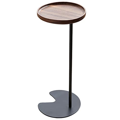 Runder Beistelltisch Mit Walnusstablett Und Mattschwarzem Metallgestell, Moderner Akzenttisch Für Wohnzimmer, Schlafzimmer, Balkon, Büro, Kleine Räume von Generic