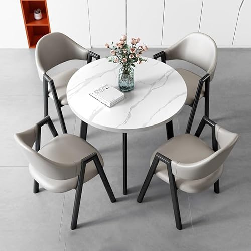 Runder Büroschreibtisch und Stuhl Set, 1 Tisch 4 Stühle Kombination, Büro Empfang Verhandlungstisch und Stuhl, Café Freizeittisch Moderner Stil PU Leder Stuhl Metallbeine, für Lounge, Küche Runder Büroschreibtisch und Stuhl Set, 1 Tisch 4 Stühle Kombination, Büro Empfang Verhandlungstisch und Stuhl, Café Freizeittisch Moderner Stil PU Leder Stuhl Metallbeine, für Lounge, Küche von Generic