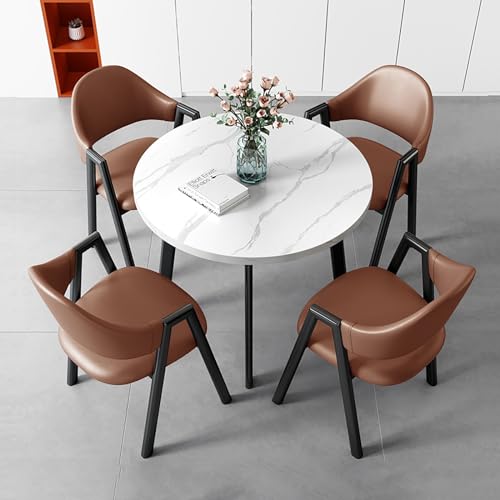 Runder Büroschreibtisch und Stuhl-Set, 1 Tisch 4 Stühle Kombination, Büroempfang Verhandlungstisch und Stuhl, Café Freizeittisch Moderner Stil PU Leder Stuhl Metallbeine, für Lounge, Küche ( Runder Büroschreibtisch und Stuhl-Set, 1 Tisch 4 Stühle Kombination, Büroempfang Verhandlungstisch und Stuhl, Café Freizeittisch Moderner Stil PU Leder Stuhl Metallbeine, für Lounge, Küche ( von Generic