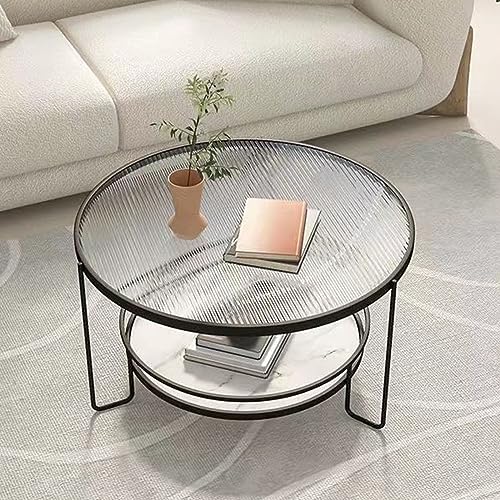 Runder Couchtisch aus gehärtetem Glas, 2-stöckiger Beistelltisch mit Metallrahmen, moderner, platzsparender Mitteltisch für Wohnzimmer, Esszimmer, Wohnung (60 x 45 cm, Schwarz) von Generic