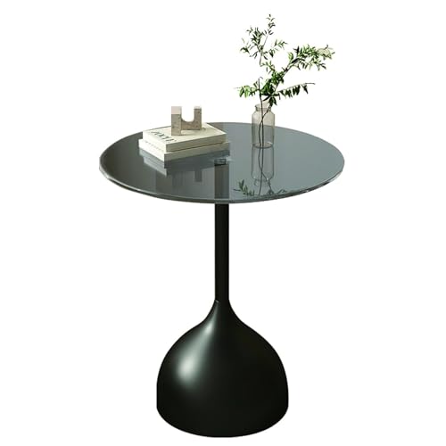Runder Couchtisch mit Glasplatte, Esstisch im modernen Stil, Stabiler Metallsockel, für kleine Wohnzimmer, Schlafzimmer, Cafés, einfache Montage(Black-Grey,M) von Generic