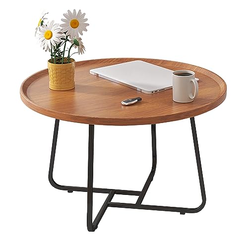 Runder Couchtisch mit Metallrahmen, moderner Tisch aus Holz, erhöhter Rand, langlebig, einfache Montage, Cocktailtisch, Beistelltisch für Wohnzimmer, Büro (50 x 39 cm, Natur) von Generic