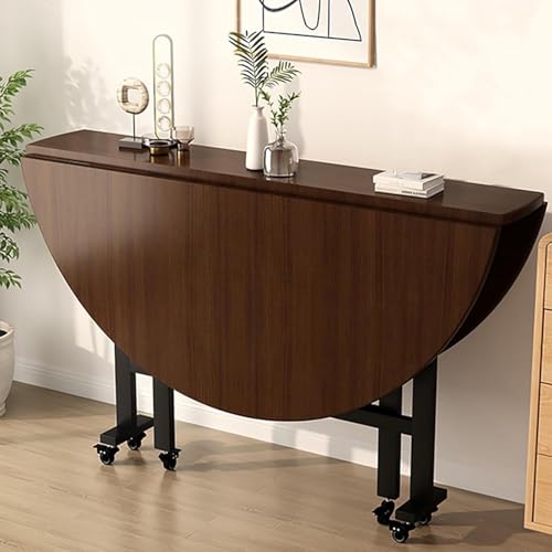 Runder Drop Leaf Tisch Mit 6 Rädern, Vielseitiger Zusammenklappbarer Verlängerungs-Schreibtisch Für Das Abendessen, Platzsparender Klappbarer Esstisch, Brown, 120CM/47.2IN von Generic