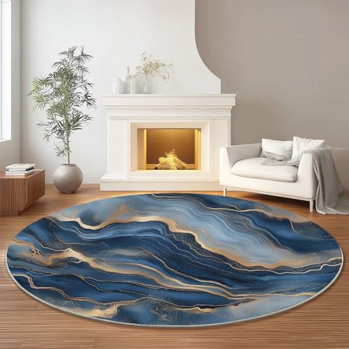 Runder Dunkelblau Teppich Maschinenwaschbar Strapazierfähig, 60 cm Rund Teppiche für Wohnzimmer Wohnbereich Essbereich, Abstrakt Surreal Marmorlinien Flanell Runder Teppich Weiche rutschfest Runder Dunkelblau Teppich Maschinenwaschbar Strapazierfähig, 60 cm Rund Teppiche für Wohnzimmer Wohnbereich Essbereich, Abstrakt Surreal Marmorlinien Flanell Runder Teppich Weiche rutschfest von Generic