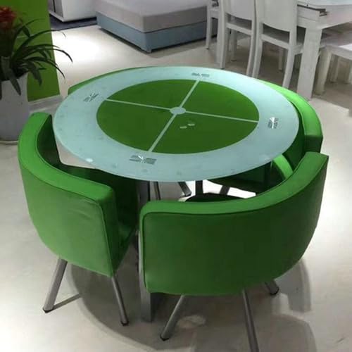 Runder Esstisch-Set mit 4 Stühlen – 12mm Temperiertes Glasplatte, Eisenlegierung-Verstärkte Beine, PU-Soft-Leder-Sitze – Moderner Konferenztisch for Empfang(Green) von Generic