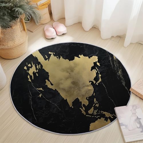 Runder Flanellteppich Durchmesser 120 cm - Abstrakt Luxus Textur Bedruckter Teppich, Waschbarer Rutschfester Gold Schwarz Rund Teppiche für Wohnzimmer & Schlafzimmer Fußmatten Runder Flanellteppich Durchmesser 120 cm - Abstrakt Luxus Textur Bedruckter Teppich, Waschbarer Rutschfester Gold Schwarz Rund Teppiche für Wohnzimmer & Schlafzimmer Fußmatten von Generic