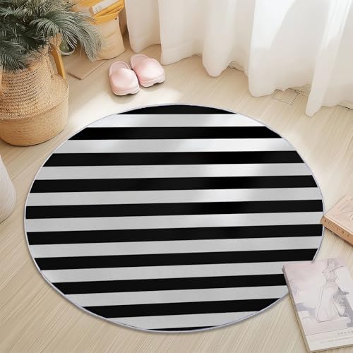 Runder Flanellteppich Durchmesser 160 cm - Einfach Horizontal Linien Bedruckter Teppich, Waschbarer Rutschfester Schwarz Weiß Rund Teppiche für Wohnzimmer & Schlafzimmer Fußmatten Runder Flanellteppich Durchmesser 160 cm - Einfach Horizontal Linien Bedruckter Teppich, Waschbarer Rutschfester Schwarz Weiß Rund Teppiche für Wohnzimmer & Schlafzimmer Fußmatten von Generic