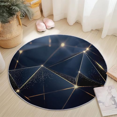 Runder Flanellteppich Durchmesser 80 cm - Modern Dreiecke Linien Bedruckter Teppich, Waschbarer Rutschfester Dunkelblau Gold Rund Teppiche für Wohnzimmer & Schlafzimmer Fußmatten Runder Flanellteppich Durchmesser 80 cm - Modern Dreiecke Linien Bedruckter Teppich, Waschbarer Rutschfester Dunkelblau Gold Rund Teppiche für Wohnzimmer & Schlafzimmer Fußmatten von Generic