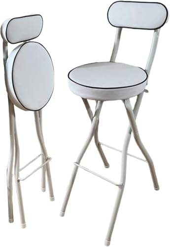 Runder Gepolsterter Klappbarer Barhocker 70cm/75cm, Hochstuhl Für Erwachsene Mit Rückenlehne, Tragbarer Klappbarer Küchenstuhl, White, 70cm/28in von Generic