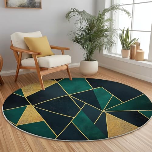 Runder Grün Gold Teppich Maschinenwaschbar Strapazierfähig, 210 cm Rund Teppiche für Wohnzimmer Wohnbereich Essbereich, Abstrakt Linien Geometrie Flanell Runder Teppich Weiche rutschfest Runder Grün Gold Teppich Maschinenwaschbar Strapazierfähig, 210 cm Rund Teppiche für Wohnzimmer Wohnbereich Essbereich, Abstrakt Linien Geometrie Flanell Runder Teppich Weiche rutschfest von Generic