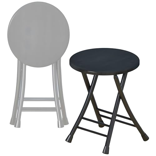 Runder Klappbarer Barhocker Rückenfrei 46 cm, Hoch Küchenstuhl, Zusammenklappbarer Frühstückshocker für Tresen(Black) von Generic