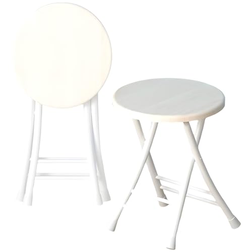 Runder Klappbarer Barhocker Rückenfrei 46 cm, Hoch Küchenstuhl, Zusammenklappbarer Frühstückshocker für Tresen(White) von Generic