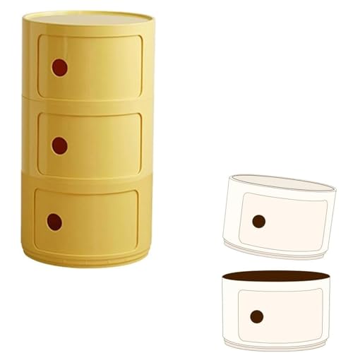 Runder Nachttisch Aus Kunststoff, Componibili Container 2/3/4-fächer, Beistelltisch Rund 2/3/4 Etagen Nachtkästchen Eckkommode Kommode Für Badezimmer(Yellow a,3 Tier) von Generic