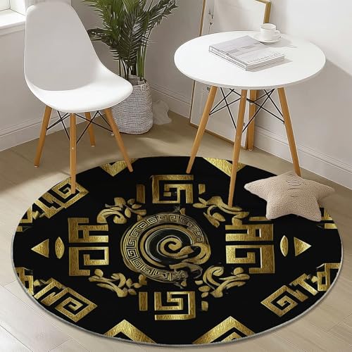 Runder Teppich 100 cm - Dunkler Stil Figuren Bedruckter Teppich, Waschbarer Rutschfester Gold Schwarz Rund Teppiche für Wohnzimmer & Schlafzimmer Fußmatten Runder Teppich 100 cm - Dunkler Stil Figuren Bedruckter Teppich, Waschbarer Rutschfester Gold Schwarz Rund Teppiche für Wohnzimmer & Schlafzimmer Fußmatten von Generic