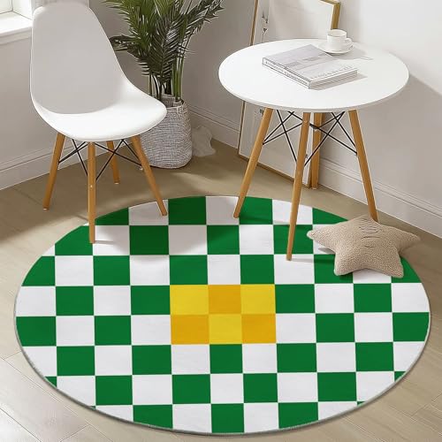 Runder Teppich 100 cm - Einfach Gitter Quadrat Linien Bedruckter Teppich, Waschbarer Rutschfester Bunt Rund Teppiche für Wohnzimmer & Schlafzimmer Fußmatten von Generic