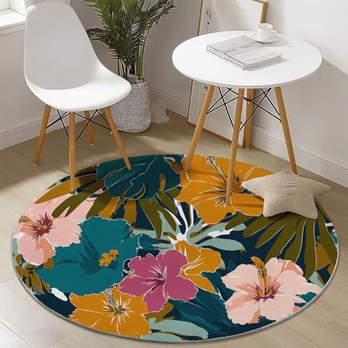 Runder Teppich 140 cm - Abstrakt Tropische Blumen Blätter Bedruckter Teppich, Waschbarer Rutschfester Bunt Rund Teppiche für Wohnzimmer & Schlafzimmer Fußmatten Runder Teppich 140 cm - Abstrakt Tropische Blumen Blätter Bedruckter Teppich, Waschbarer Rutschfester Bunt Rund Teppiche für Wohnzimmer & Schlafzimmer Fußmatten von Generic