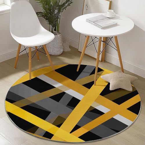 Runder Teppich 180 cm - Einfach Linien Geometrisch Abstrakt Bedruckter Teppich, Waschbarer Rutschfester Gelb Schwarz Rund Teppiche für Wohnzimmer & Schlafzimmer Fußmatten Runder Teppich 180 cm - Einfach Linien Geometrisch Abstrakt Bedruckter Teppich, Waschbarer Rutschfester Gelb Schwarz Rund Teppiche für Wohnzimmer & Schlafzimmer Fußmatten von Generic