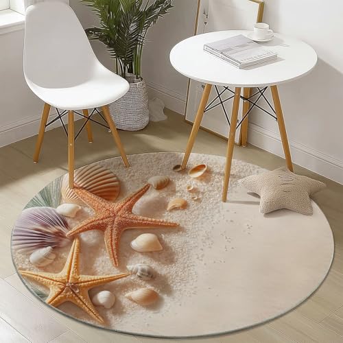 Runder Teppich 180 cm - Einfach Strand Muscheln Bedruckter Teppich, Waschbarer Rutschfester Bunt Rund Teppiche für Wohnzimmer & Schlafzimmer Fußmatten Runder Teppich 180 cm - Einfach Strand Muscheln Bedruckter Teppich, Waschbarer Rutschfester Bunt Rund Teppiche für Wohnzimmer & Schlafzimmer Fußmatten von Generic