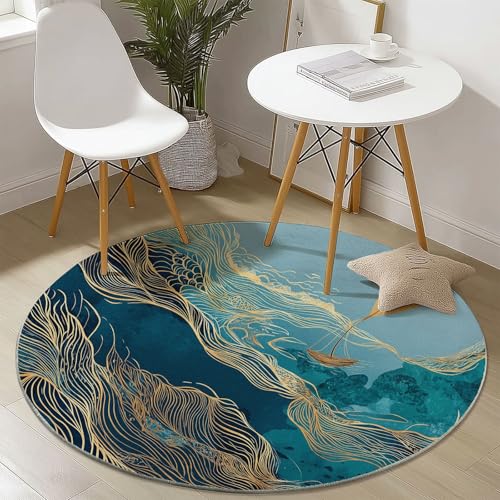 Runder Teppich 180 cm - Meereselemente Textur Boot Bedruckter Teppich, Waschbarer Rutschfester Bunt Rund Teppiche für Wohnzimmer & Schlafzimmer Fußmatten Runder Teppich 180 cm - Meereselemente Textur Boot Bedruckter Teppich, Waschbarer Rutschfester Bunt Rund Teppiche für Wohnzimmer & Schlafzimmer Fußmatten von Generic