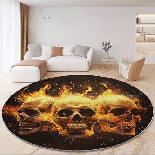 Runder Teppich 210 cm für Schlafzimmer Studie Dekor, Abstrakt Flamme Totenkopf Flanell Rund Teppich Anti-Rutsch, Schwarz Gelb Runder Teppiche Nicht Leicht zu Verblassen Runder Teppich 210 cm für Schlafzimmer Studie Dekor, Abstrakt Flamme Totenkopf Flanell Rund Teppich Anti-Rutsch, Schwarz Gelb Runder Teppiche Nicht Leicht zu Verblassen von Generic
