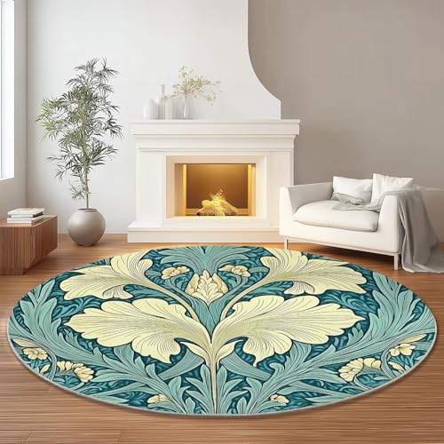 Runder Teppich 210 cm für Schlafzimmer Studie Dekor, Retro Morris Stil Blumen Flanell Rund Teppich Anti-Rutsch, Türkis Runder Teppiche Nicht Leicht zu Verblassen Runder Teppich 210 cm für Schlafzimmer Studie Dekor, Retro Morris Stil Blumen Flanell Rund Teppich Anti-Rutsch, Türkis Runder Teppiche Nicht Leicht zu Verblassen von Generic