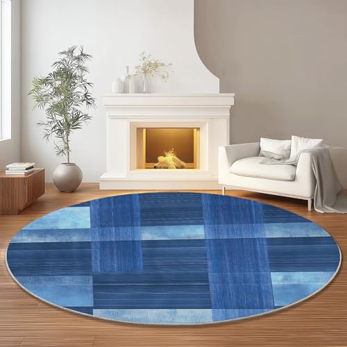 Runder Teppich 60 cm für Schlafzimmer Studie Dekor, Einfach Streifen Kariert Flanell Rund Teppich Anti-Rutsch, Blau Runder Teppiche Nicht Leicht zu Verblassen Runder Teppich 60 cm für Schlafzimmer Studie Dekor, Einfach Streifen Kariert Flanell Rund Teppich Anti-Rutsch, Blau Runder Teppiche Nicht Leicht zu Verblassen von Generic