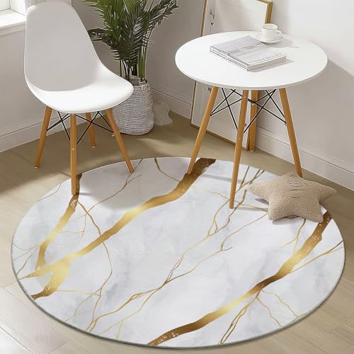 Runder Teppich 80 cm - Einfach Elegant Marmoriert Linien Bedruckter Teppich, Waschbarer Rutschfester Weiß Gold Rund Teppiche für Wohnzimmer & Schlafzimmer Fußmatten Runder Teppich 80 cm - Einfach Elegant Marmoriert Linien Bedruckter Teppich, Waschbarer Rutschfester Weiß Gold Rund Teppiche für Wohnzimmer & Schlafzimmer Fußmatten von Generic