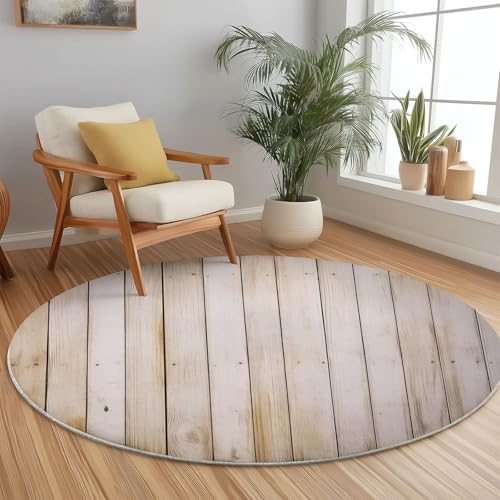 Runder Teppich Waschbar Bedruckt Natur Holzbrett Textur Wohnzimmer Rund 150 cm Braun Flauschig Modern Teppich Für Schlafzimmer Heimbüro Esszimmer Küche Innen Studie Dekor von Generic