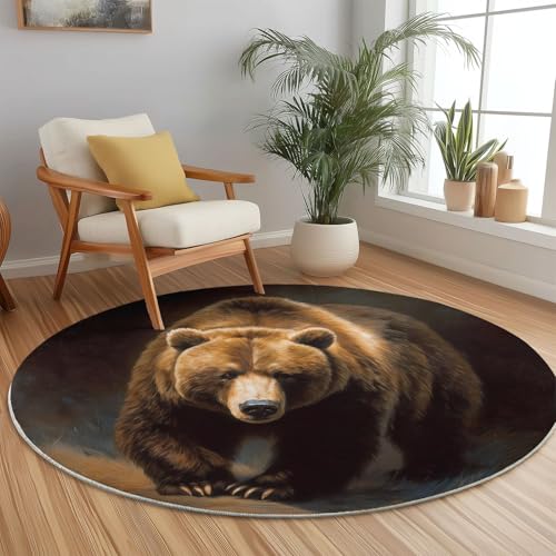 Runder Teppich Wohnzimmer 120 cm Natur Braunbär Gras Braun - Waschbar, Kurzflor, rutschfest Für Esszimmer Schlafzimmer Wohnbereich Tischunterlage Essbereich Heimbüro Dekor Runder Teppich Wohnzimmer 120 cm Natur Braunbär Gras Braun - Waschbar, Kurzflor, rutschfest Für Esszimmer Schlafzimmer Wohnbereich Tischunterlage Essbereich Heimbüro Dekor von Generic