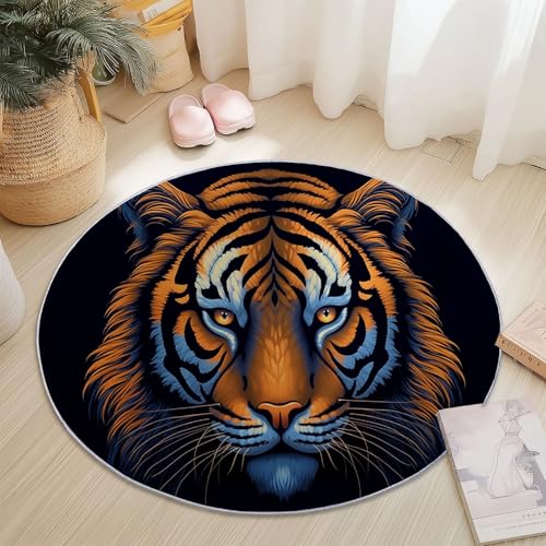 Runder Teppich Wohnzimmer 60 cm Kunst Tiger Streifen Orange Farbe - Waschbar, Kurzflor, rutschfest Für Esszimmer Schlafzimmer Wohnbereich Tischunterlage Essbereich Heimbüro Dekor Runder Teppich Wohnzimmer 60 cm Kunst Tiger Streifen Orange Farbe - Waschbar, Kurzflor, rutschfest Für Esszimmer Schlafzimmer Wohnbereich Tischunterlage Essbereich Heimbüro Dekor von Generic