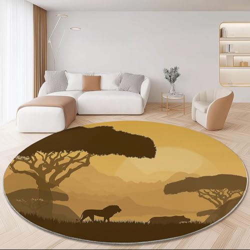 Runder Teppich Wohnzimmer 60 cm Natur Afrika Löwe Gelb - Waschbar, Kurzflor, rutschfest Für Esszimmer Schlafzimmer Wohnbereich Tischunterlage Essbereich Heimbüro Dekor Runder Teppich Wohnzimmer 60 cm Natur Afrika Löwe Gelb - Waschbar, Kurzflor, rutschfest Für Esszimmer Schlafzimmer Wohnbereich Tischunterlage Essbereich Heimbüro Dekor von Generic