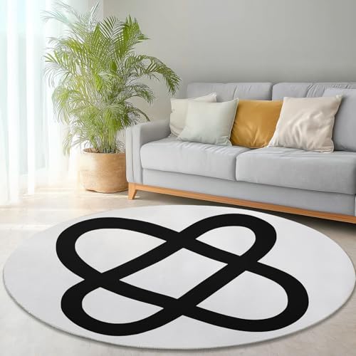 Runder Teppich aus Korallensamt Abstrakt Symbol Einfache Moderne Rutschfester Waschbare 150 cm (Round) Flur Teppich Duschvorleger Fussmatten,für Esszimmer Schlafzimmer Wohnzimmer Schwarz Weiß von Generic