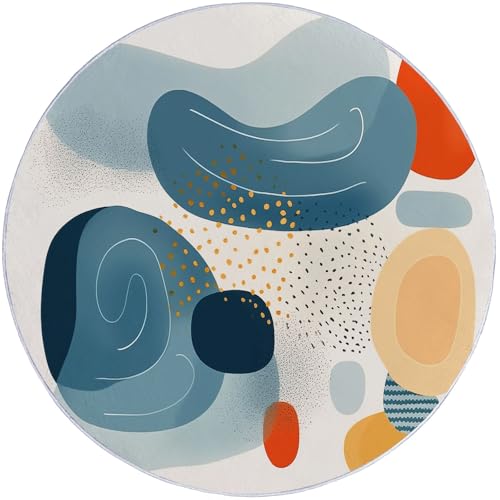 Runder Teppich aus Korallensamt Abstrakte Formen Moderne Kunst Rutschfester Waschbare 120 cm (Round) Flur Teppich Duschvorleger Fussmatten,für Esszimmer Schlafzimmer Wohnzimmer Blau Orange von Generic