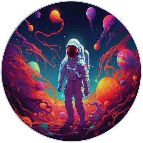 Runder Teppich aus Korallensamt Astronaut Fantasy Universum Wunderschön Rutschfester Waschbare 60 cm (Round) Flur Teppich Duschvorleger Fussmatten,für Esszimmer Schlafzimmer Wohnzimmer Lila Orange von Generic