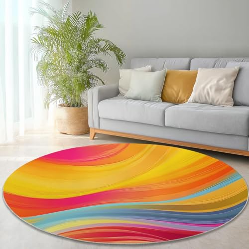 Runder Teppich aus Korallensamt Fluid Art Bunt Modern Rutschfester Waschbare 90 cm (Round) Flur Teppich Duschvorleger Fussmatten,für Esszimmer Schlafzimmer Wohnzimmer Mehrfarbig Orange von Generic