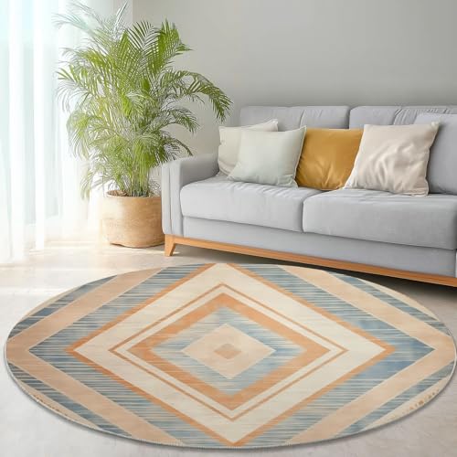 Runder Teppich aus Korallensamt Geometrisch Modern Schlicht Rutschfester Waschbare 60 cm (Round) Flur Teppich Duschvorleger Fussmatten,für Esszimmer Schlafzimmer Wohnzimmer Orange Blau von Generic