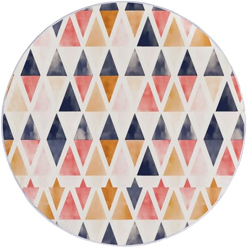 Runder Teppich aus Korallensamt Geometrische Dreieck-Schlichtheit Rutschfester Waschbare 60 cm (Round) Flur Teppich Duschvorleger Fussmatten,für Esszimmer Schlafzimmer Wohnzimmer Rot Blau von Generic