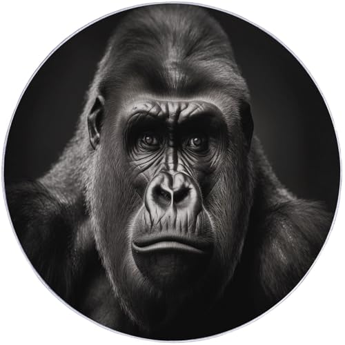 Runder Teppich aus Korallensamt Gorilla Tier Realistisch Rutschfester Waschbare 60 cm (Round) Flur Teppich Duschvorleger Fussmatten,für Esszimmer Schlafzimmer Wohnzimmer Schwarz Grau von Generic