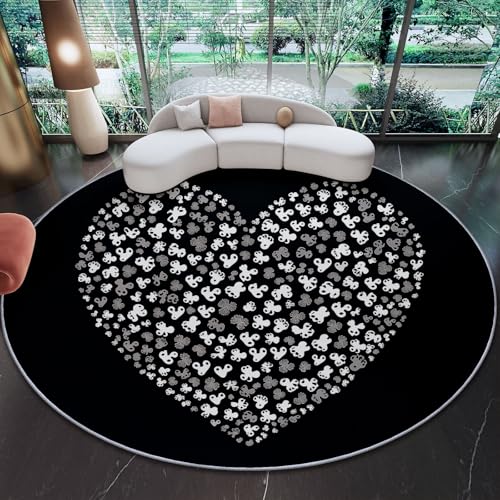 Runder Teppich aus Korallensamt Liebe Muster Einfachheit Romantik Rutschfester Waschbare 150 cm (Round) Flur Teppich Duschvorleger Fussmatten,für Esszimmer Schlafzimmer Wohnzimmer von Generic