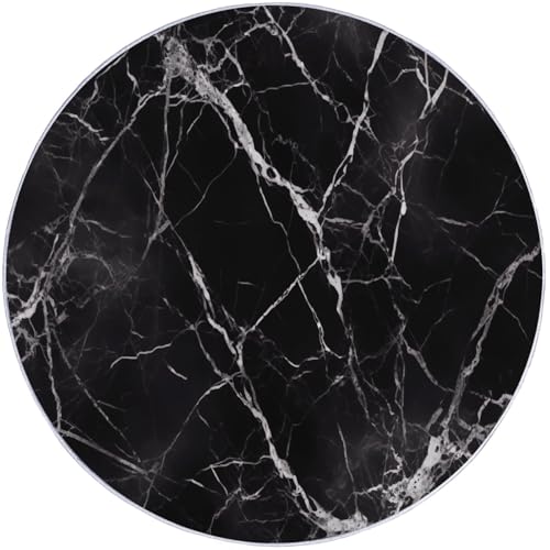 Runder Teppich aus Korallensamt Schwarzer Marmor Light Luxury Classic Rutschfester Waschbare 120 cm (Round) Flur Teppich Duschvorleger Fussmatten,für Esszimmer Schlafzimmer Wohnzimmer Schwarz Weiß von Generic
