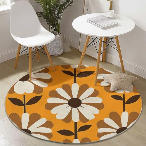 Generisch Runder Teppich mit Abstrakt Retro Blumen Drucken, Gelb Flanell Weich Fußmatte für Schlafzimmer Kinderzimmer Küche, Ø 60 cm Rund Teppiche Mit Anti-Rutsch Unterseite Generisch Runder Teppich mit Abstrakt Retro Blumen Drucken, Gelb Flanell Weich Fußmatte für Schlafzimmer Kinderzimmer Küche, Ø 60 cm Rund Teppiche Mit Anti-Rutsch Unterseite von Generisch