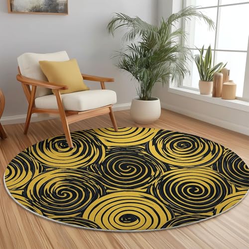 Runder Teppiche 120 cm Abstraktes Spiralmuster Waschbarer Runder Teppich rutschfest Fusselfrei Niederflor Für Wohnzimmer Kinderzimmer Schlafzimmer Couchtisch Gelb Runder Teppiche 120 cm Abstraktes Spiralmuster Waschbarer Runder Teppich rutschfest Fusselfrei Niederflor Für Wohnzimmer Kinderzimmer Schlafzimmer Couchtisch Gelb von Generic