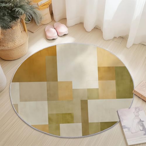 Runder Teppiche 120 cm Modern Geometrisch Würfel Waschbarer Runder Teppich rutschfest Fusselfrei Niederflor Für Wohnzimmer Kinderzimmer Schlafzimmer Couchtisch Gelb von Generic